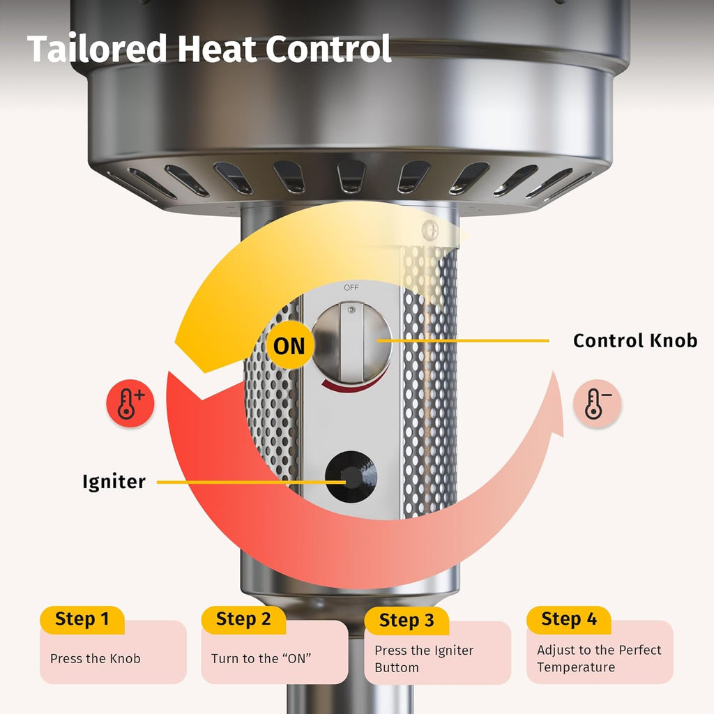 EAST OAK 55,000 BTU Propane Patio Heater with Round Table & Stainless Steel Burner, Outdoor Heater with Wheels, Ideal For Large Patios, Gardens, Outdoor Events, and Commercial Use, Bronze