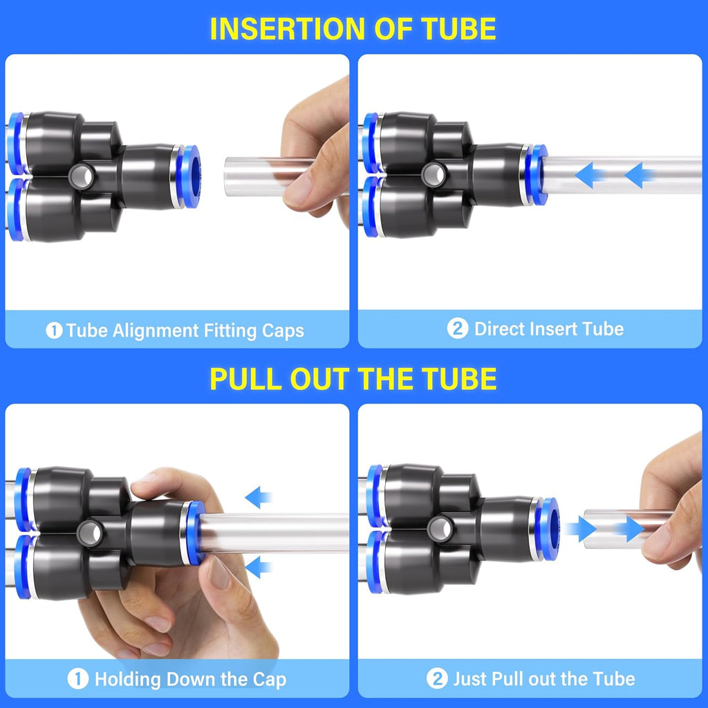 TAILONZ PNEUMATIC 12mm od Push to Connect Fittings Pneumatic Fittings Kit 2 Spliters+2 Elbows+2 tee+2 Straight (8 pcs)
