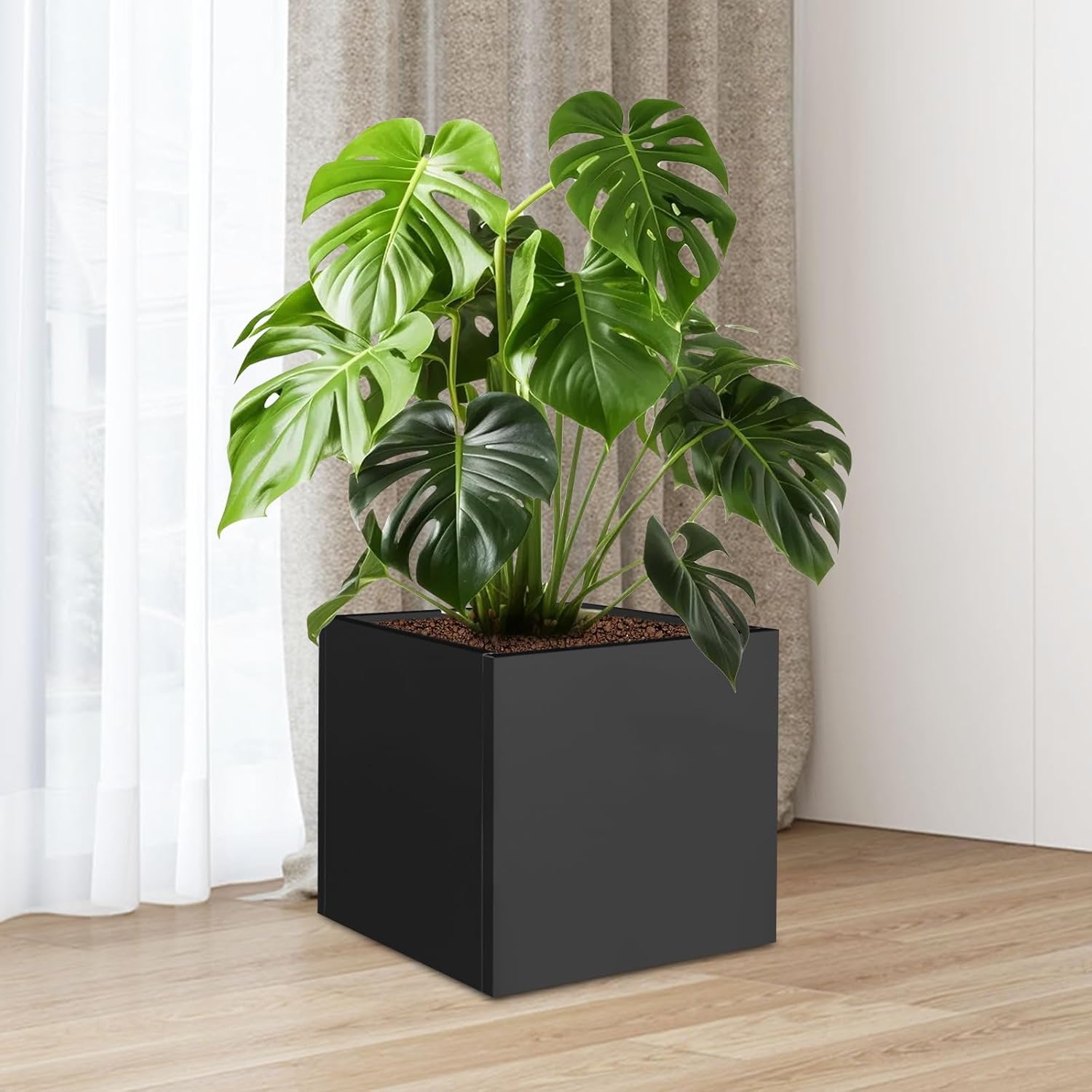 20" L x20 W x20 H Metal Flower Boxes Planter Boxes Outdoor Raised Garden Bed Indoor Outdoor Planting Bed Black Square Planter Box for Patios Lawn Yard Decor Storage
