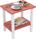Outdoor Side Table, End Table for Adirondack Chair, 18" Patio Table for Porch, Yard, Weather Resistant (Red & White)