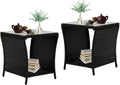 Outdoor Small Patio Table - PE Rattan Coffee Table, Wicker Side Table for Patio, Balcony & Porch, Durable & Iron Frame (2, Dark Black)