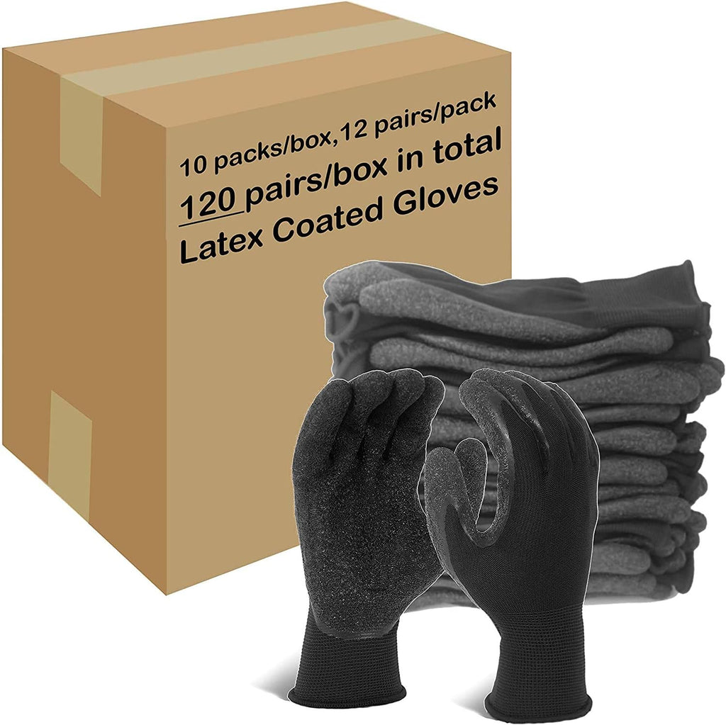 Evridwear Crinkle Latex Rubber Hand Coated Safety Work Gloves for Men Women General Multi Use Construction Warehouse Gardening Assembly Landscaping (XXL-Size) 120 Pairs Pack