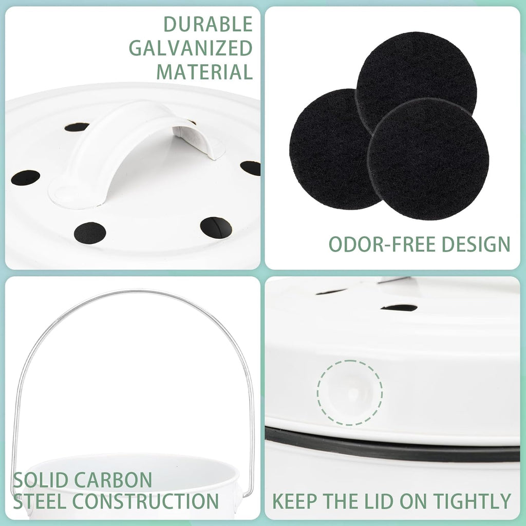 Vipush Compost Bin with Lid Small Countertop Compost Bin includes Inner Liner & 3 Charcoal Filters, White