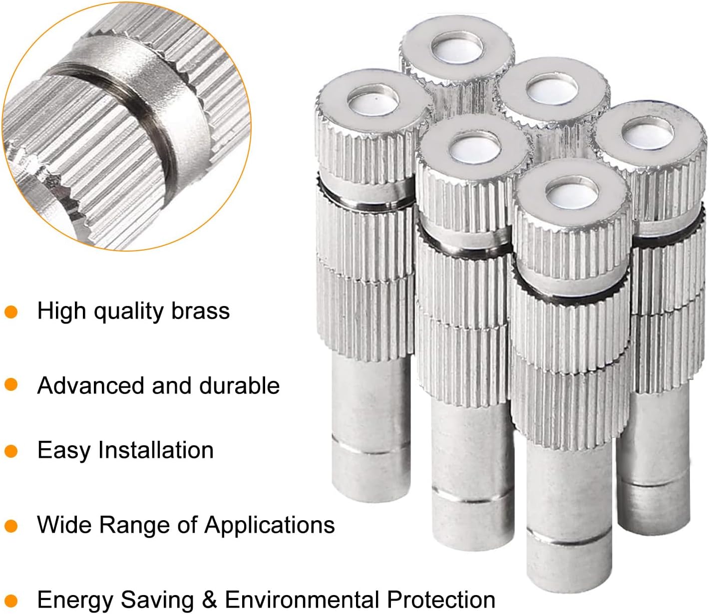 20pcs Brass Mister Nozzles, 6mm Misting Nozzles for Outdoor Cooling System, Landscaping, Air Humidification, Greenhouse Irrigation (with Filter, 0.024"/0.6mm Orifice)