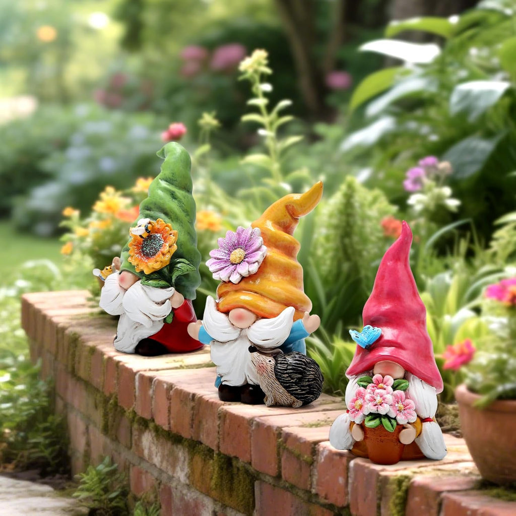 Hodao Set of 3 Spring Gnome Decorations Flower Gnomes Ornaments Decor Summer Outdoor Figurines Spring Elves for Porch, Garden Yard, Flower Bed Garden Gifts for Women, Mom (Multicolor)