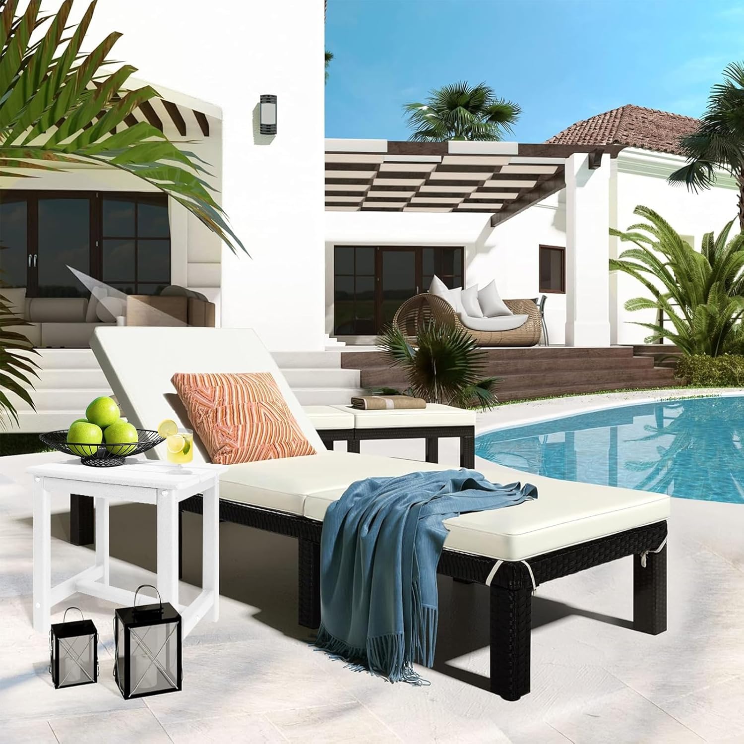 Adirondack Square Side Table,one-Tier Outdoor end Table, Patio Side Table for Pool,Porch,Backyard,Relaxing Companion (White)