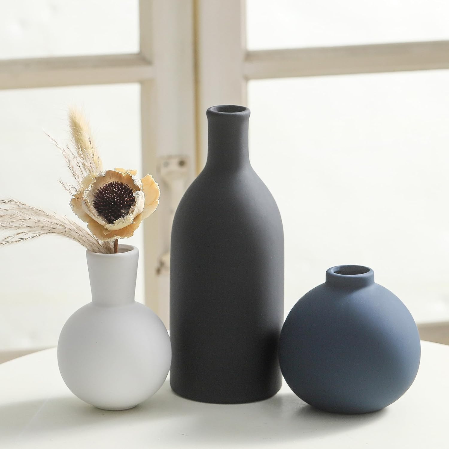 Ceramic Vase Set of 3 | Vases Home Decor | Decorative Flower Table Rustic Vase Modern Decor Vase Neutral Pottery Vases for Entryway Mantel Living Room Kitchen Bedroom -Multicolor Modern