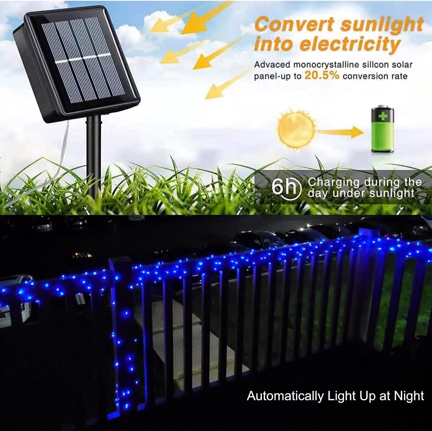 QITONG Blue Solar Fairy Lights, 4 Pack Each 33ft 100 LED String Lights Outdoor Waterproof, 8 Modes Silver Wire Twinkle Mini Lights