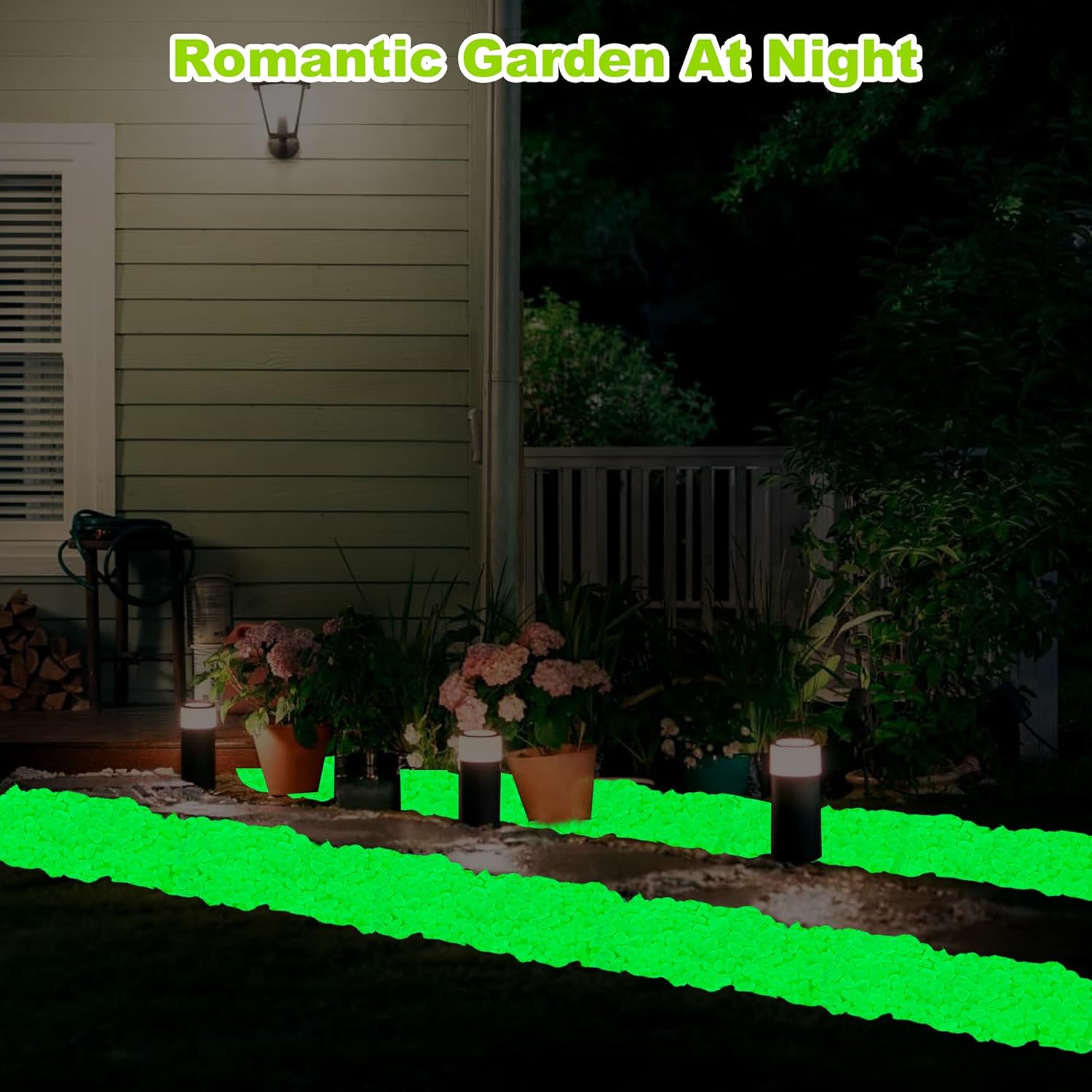2000pcs 5-8mm Green Glow Stones for Outdoors Bulk Outdoor Garden Glow Pebbles Aquarium Luminous Stone for Walkways Driveway Yard Plant Pots