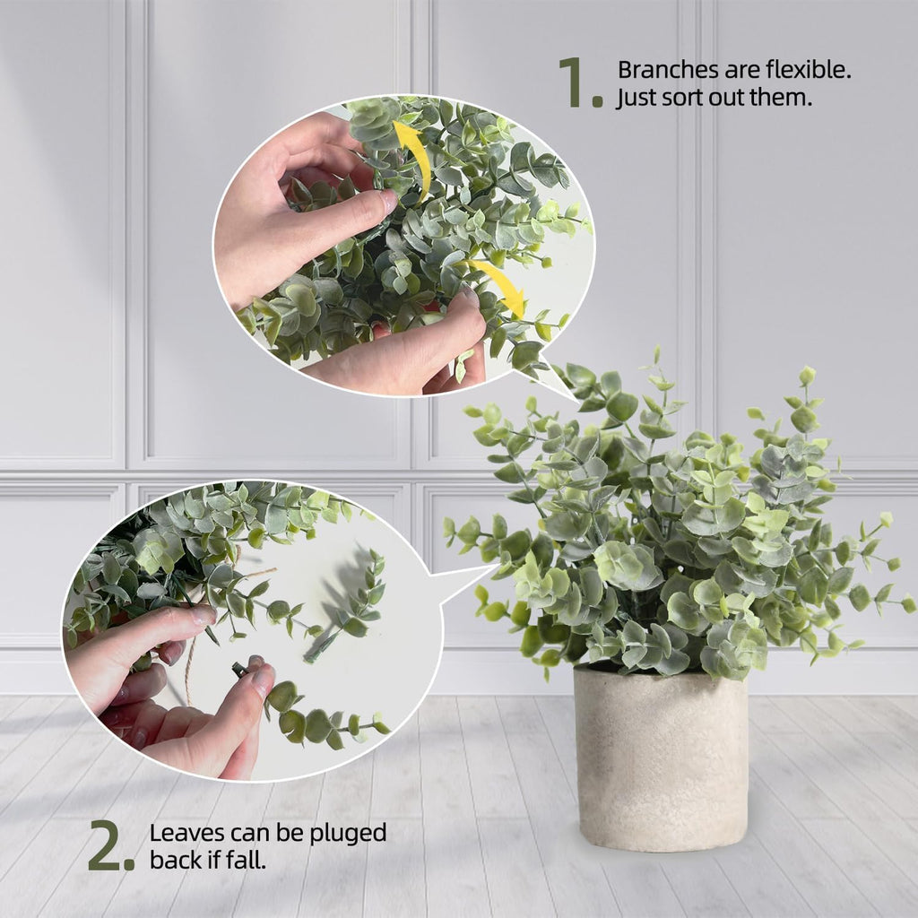 3 Pack Small Fake Plants, Artificial Agave Plants Potted for Home Decor, Faux Eucalyptus Plant Indoor for Bathroom Bedroom Kitchen Office Farmhouse Shelf Greenery Decor