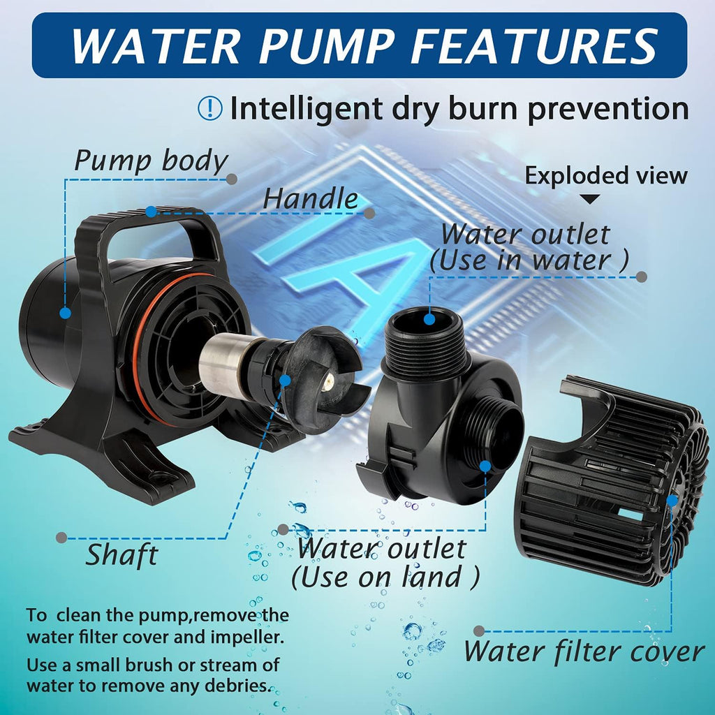 WaterRebirth (7000GPH-320W, UL listed) Large Fountain Submersible Water Pond Sump Pump Aquarium Electric Waterfall Pump Outdoor PS- 7000
