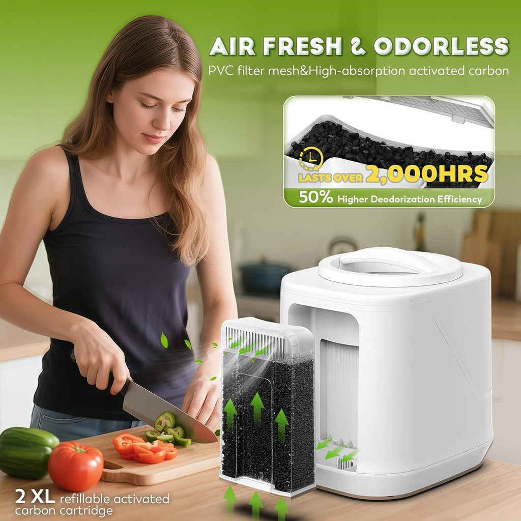 Electric Composter for Kitchen,4.2L Smart Compost Bin with 2 Carbon Filters,Quick Composting Machine Turn Food Waste to Fertilizer,Odorless/Auto-Cleaning/Outdoor&Indoor Countertop Food Waste Compost