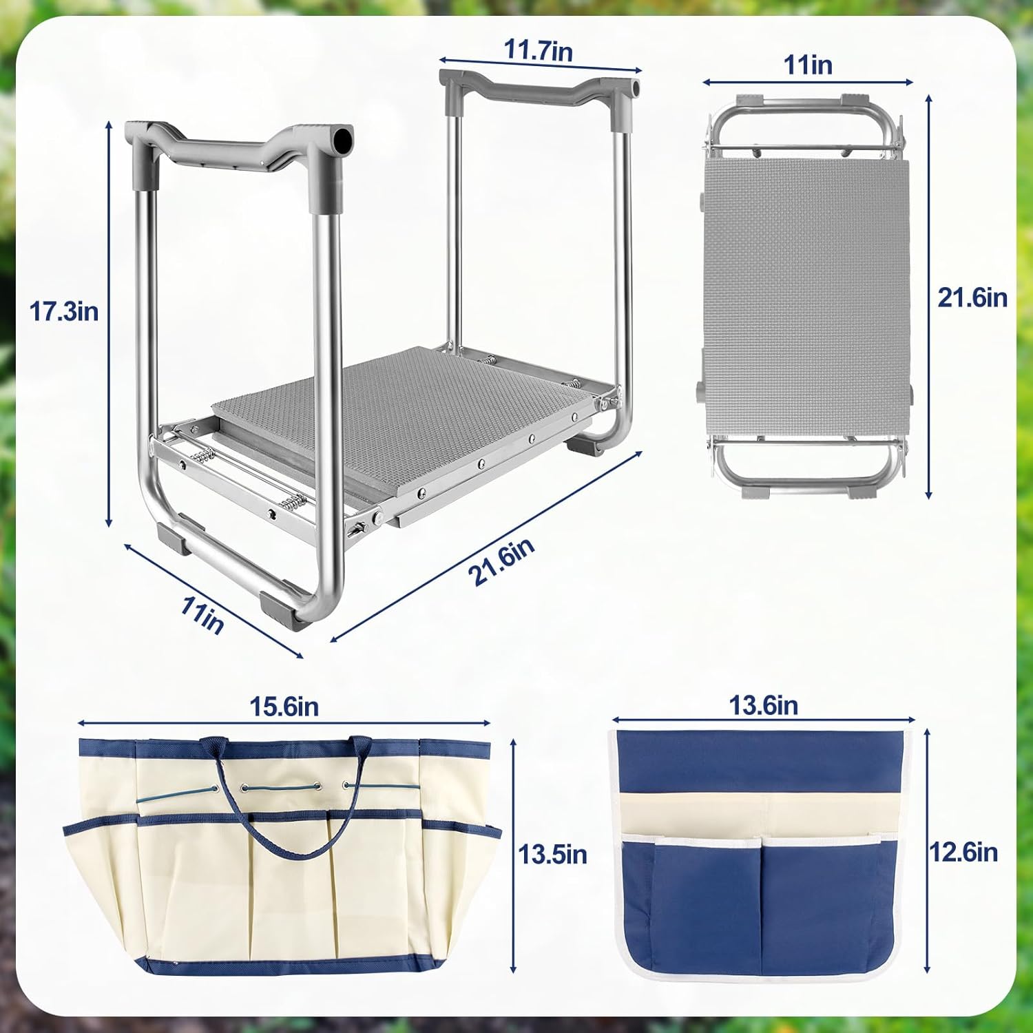 Garden Kneeler and Seat, Wider & Thicker Kneeling Pad Heavy Duty Foldable Garden Stool with Large Gardening Tool Pouch and Bag, Portable Garden Bench- Gardening Gifts for Women, Men, Seniors, Mom& Dad