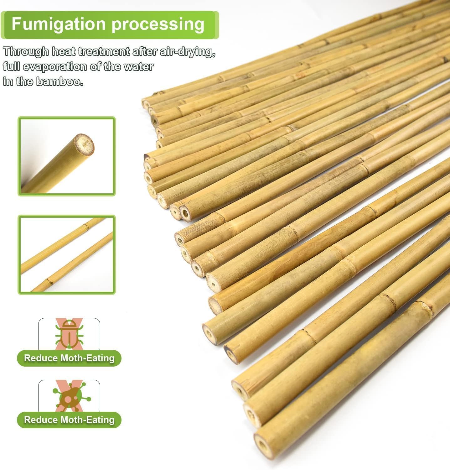 1/2" D 4 Feet Bamboo Stakes 50 Pack, Thicker Heavy-Duty Plant Stakes, Natural Garden Stakes for Bean, Tomato, Bean, Flowers,Trees Potted and Climbing Plant Support