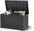 KAMABOKO 230 Gallon Outdoor Storage Box, Resin Deck Boxes Indoor and outdoor, Waterproof Storage Box Lockable Lid for Garden Tools, Package Delivery, Patio Cushions, Black