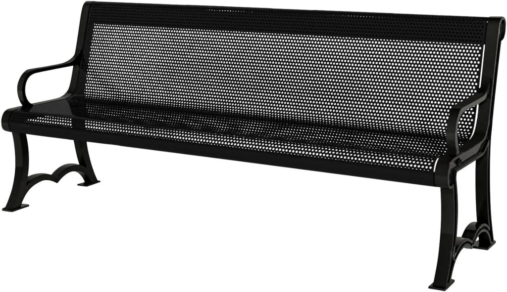Coated Outdoor Furniture Heavy-Duty Outdoor Bench Thermoplastic Coated, Punched Steel, Commercial-Grade Garden Bench, Made in America (Portable with Back, 4 Ft, Textured Black)