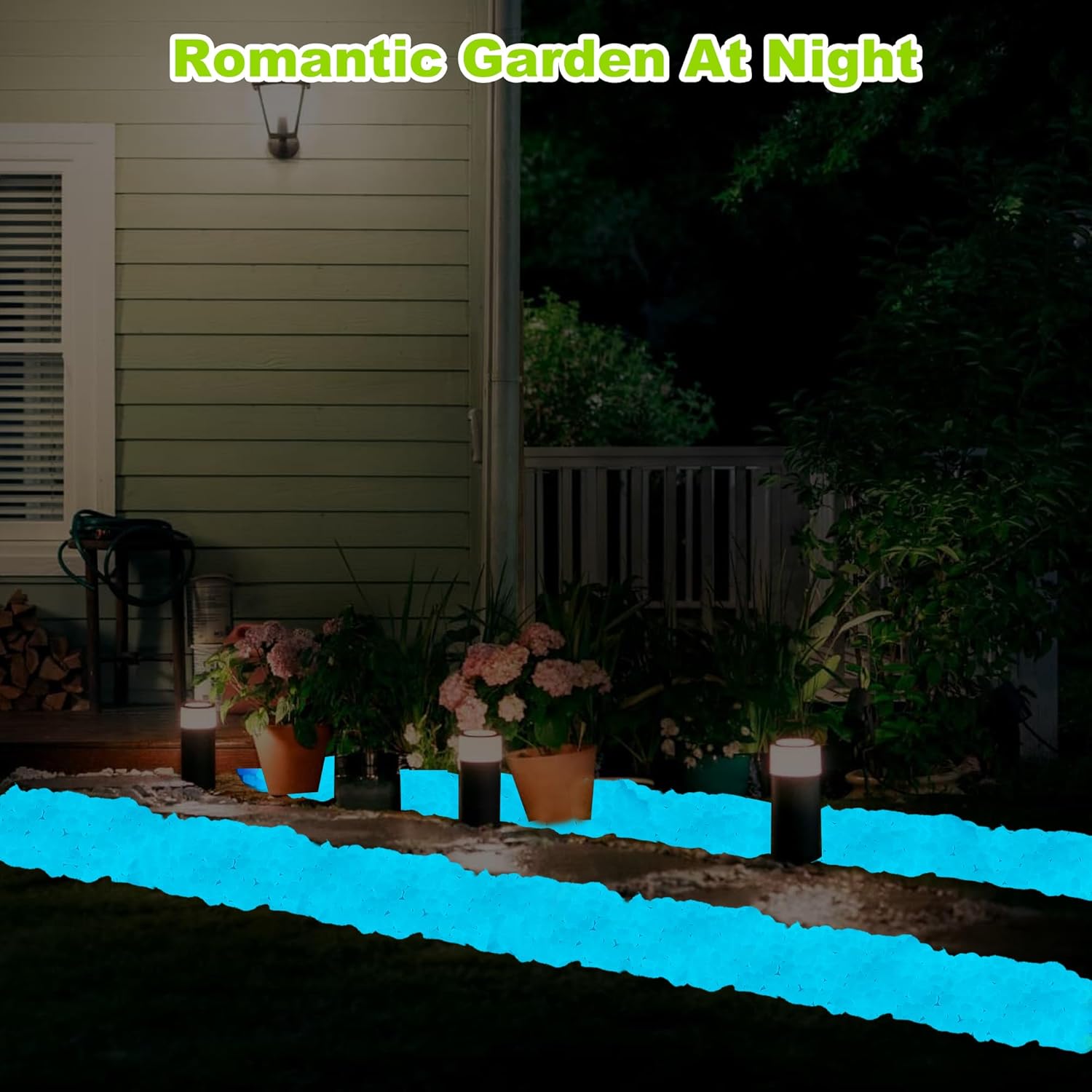 4000pcs 5-8mm Bule Glowing Pebbles Glow Pebbles Aquarium Rocks Glow in The Dark Decorative Stones for Walkways Driveway Yard Grass Fish Tank Plant Pots