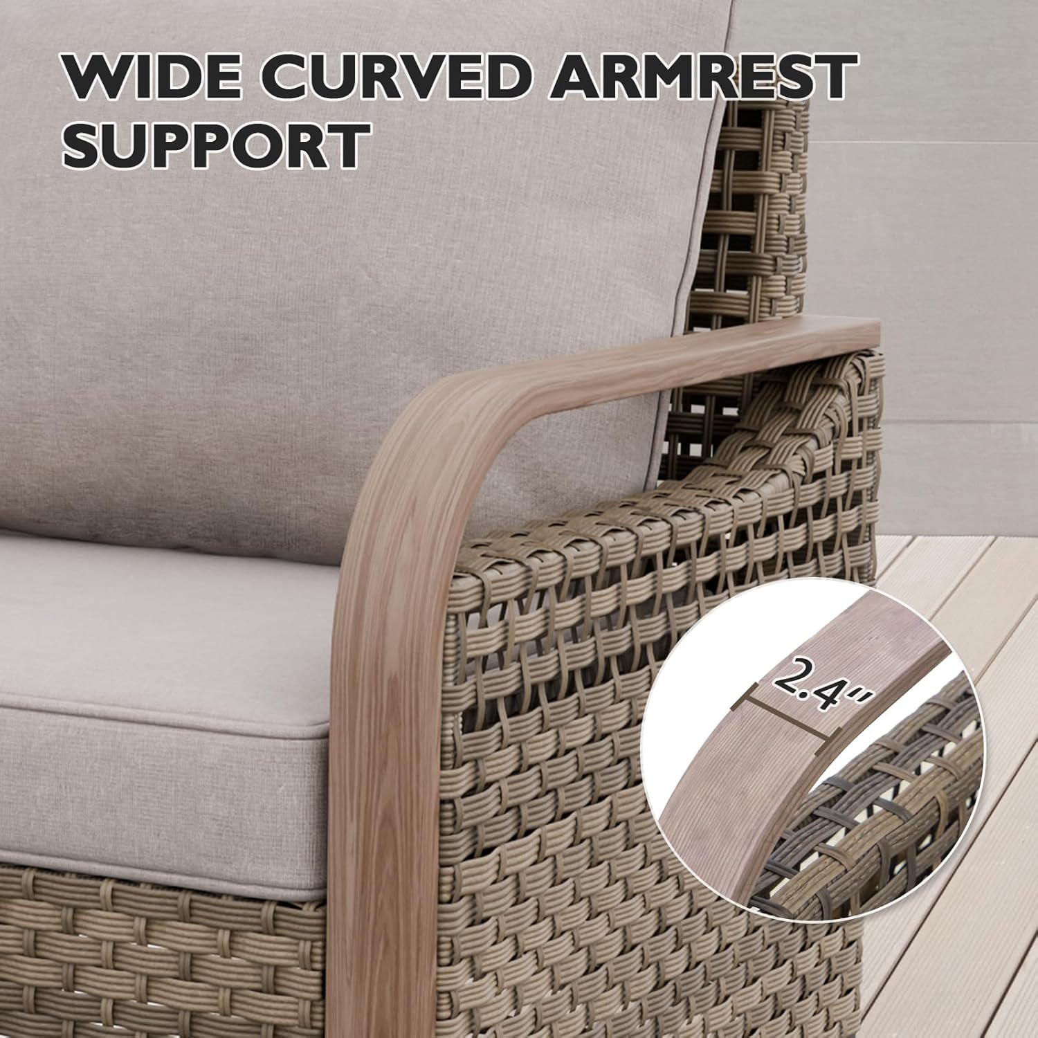 EAGLE PEAK Modern Wicker Outdoor Chair, Patio Chair Curved Armrest, Rattan Patio Furniture for Yard Deck Porch Garden, 1 Chair, Brown/Gray