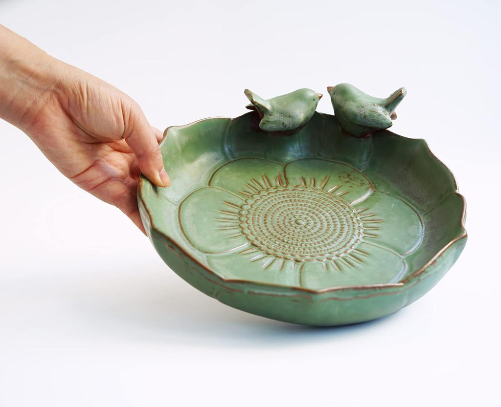 Light Green Ceramic Heavy Duty Wild Bird Bath Bowl or Feeder for Outdoor Garden, Bowl Only