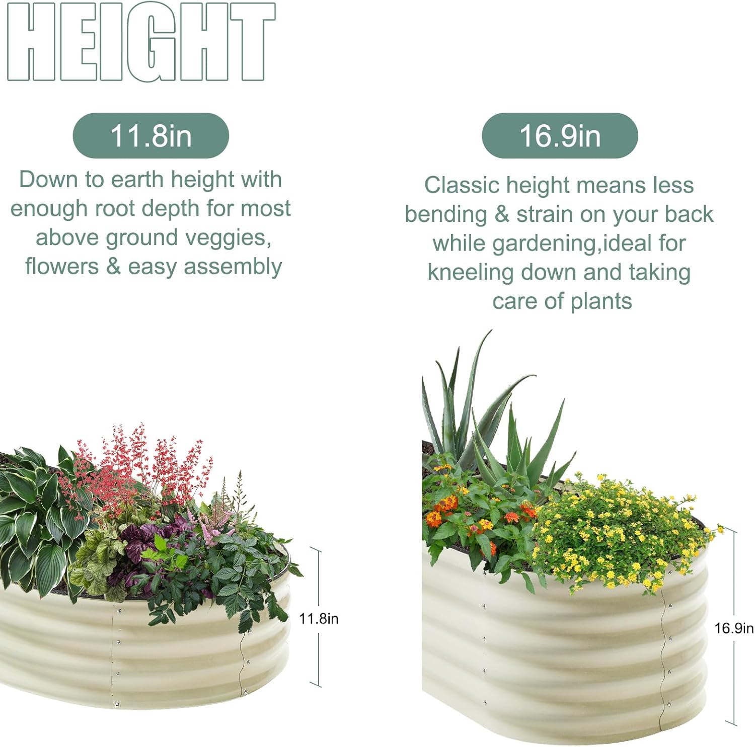 12" Tall White Oval Galvanized Steel Raised Garden Bed - 7x3ft Modular Metal Planter Box for Outdoor Gardening | Durable Metal Raised Flower Beds Outdoor Large Planters for Porch & Yard