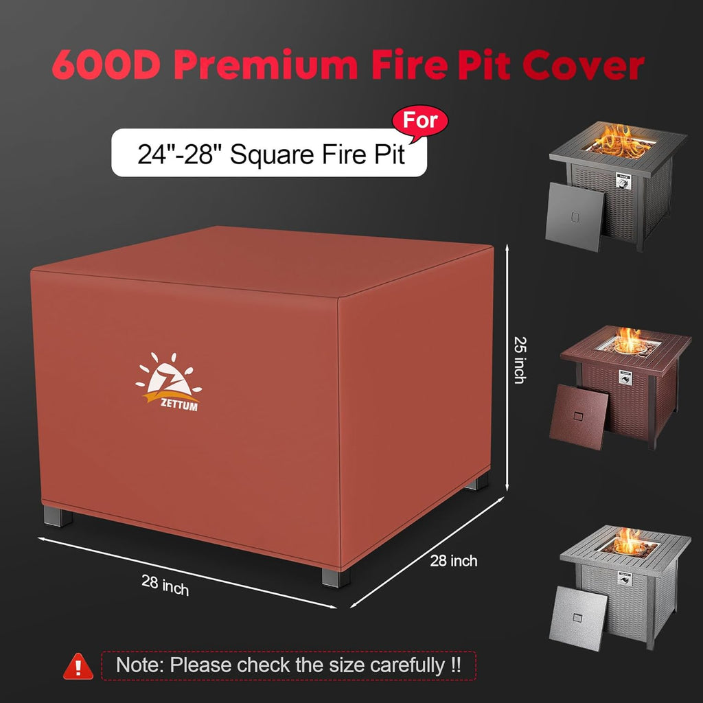 Fire Pit Cover Square 28 Inch - Outdoor Firepit Cover Heavy Duty & Waterproof, 600D Patio Fire Table Covers Gas Fire Pit Accessories Fit 28" Yaheetech and 28" Ciays Firepit - 28 x 28 x 25 Inch