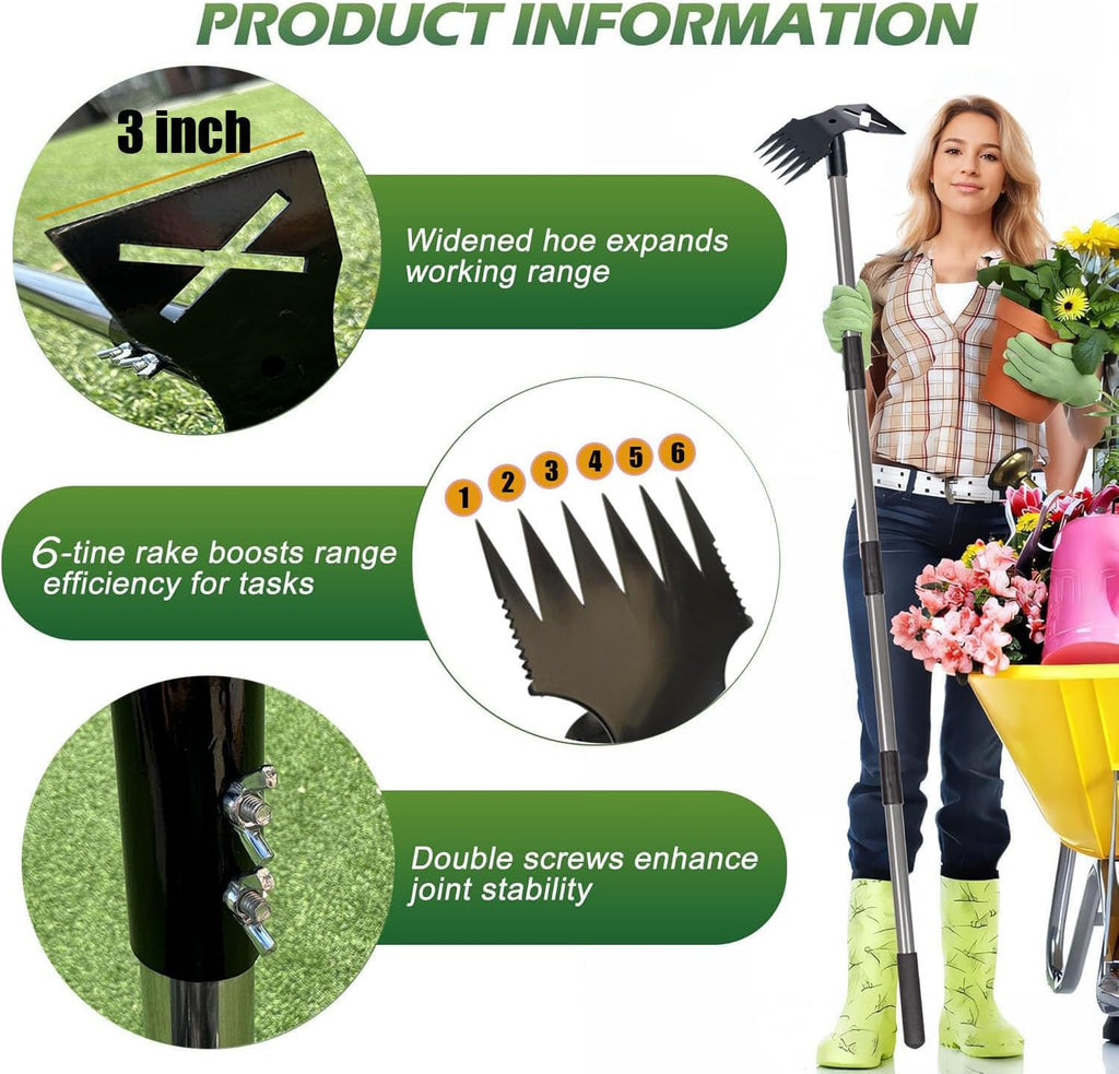 Weed Puller Tool with Long Handle, 60'' Weed Remover Weeding Tool, 2 in 1 Hand Weed Rake and Garden Hoe for Gardening, Uprooting Weeding Tool for Yard, Lawn, Patio, Garden