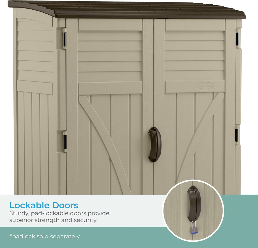 Suncast 54 Cubic Feet Vertical Storage Shed with Durable Plastic Construction, Multiple Wall Panels and Ample Space for Outdoor Storage