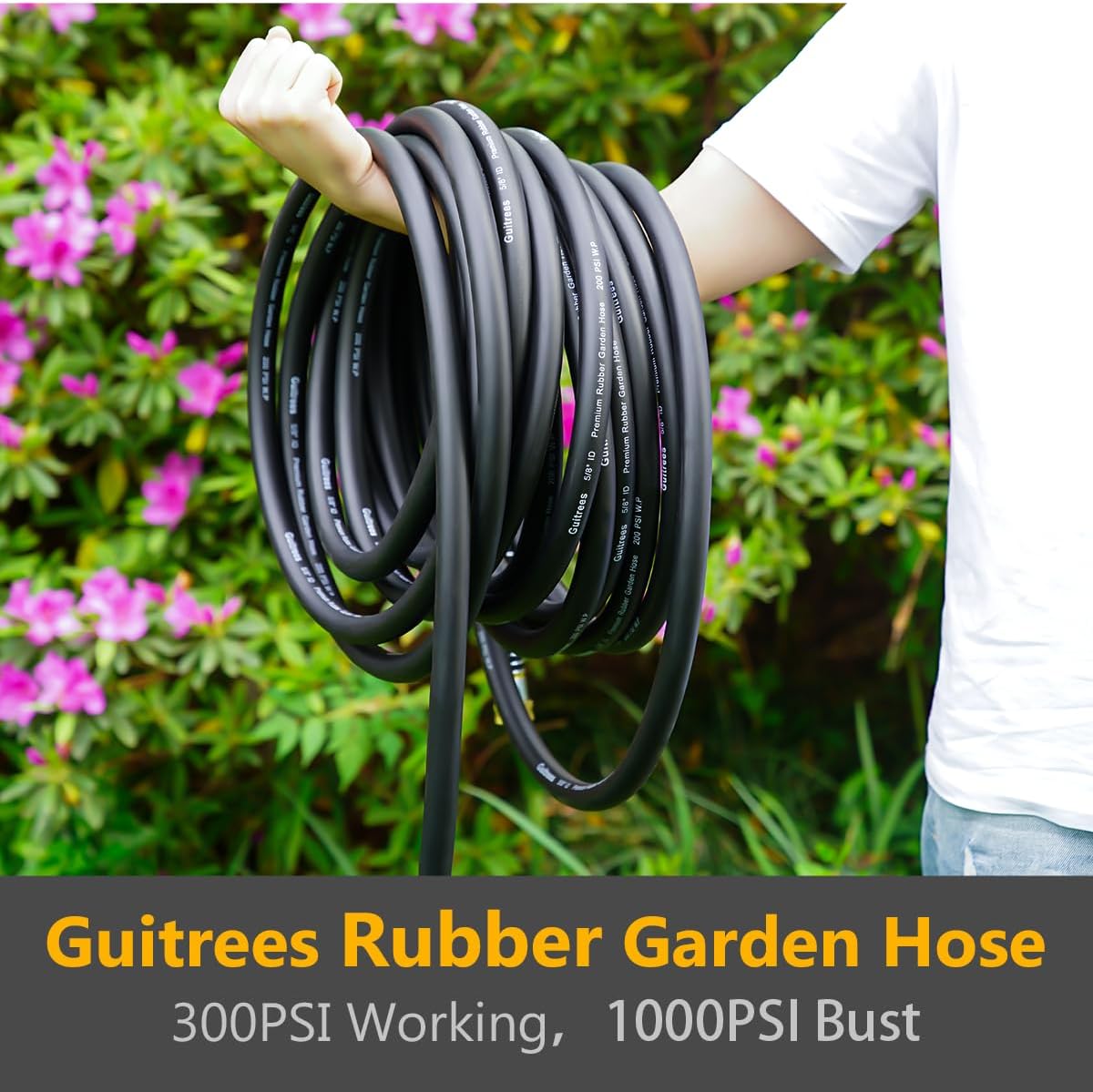Leader Garden Hose 10ft x 5/8", Heavy Duty Short Water Hose, Male to Female Fittings, Five Layered Braiding for Durability, 1000PSI Burst, 200PSI Working (Black)