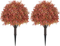 24" Tall Artificial Boxwood Ball Fall Topiary Trees Set of 2, UV Resistant Large Faux Plants Outdoor, 2ft Fake Bushes and Shrubs Look Real with Stake for Front Porch Outside Planter Backyard Decor