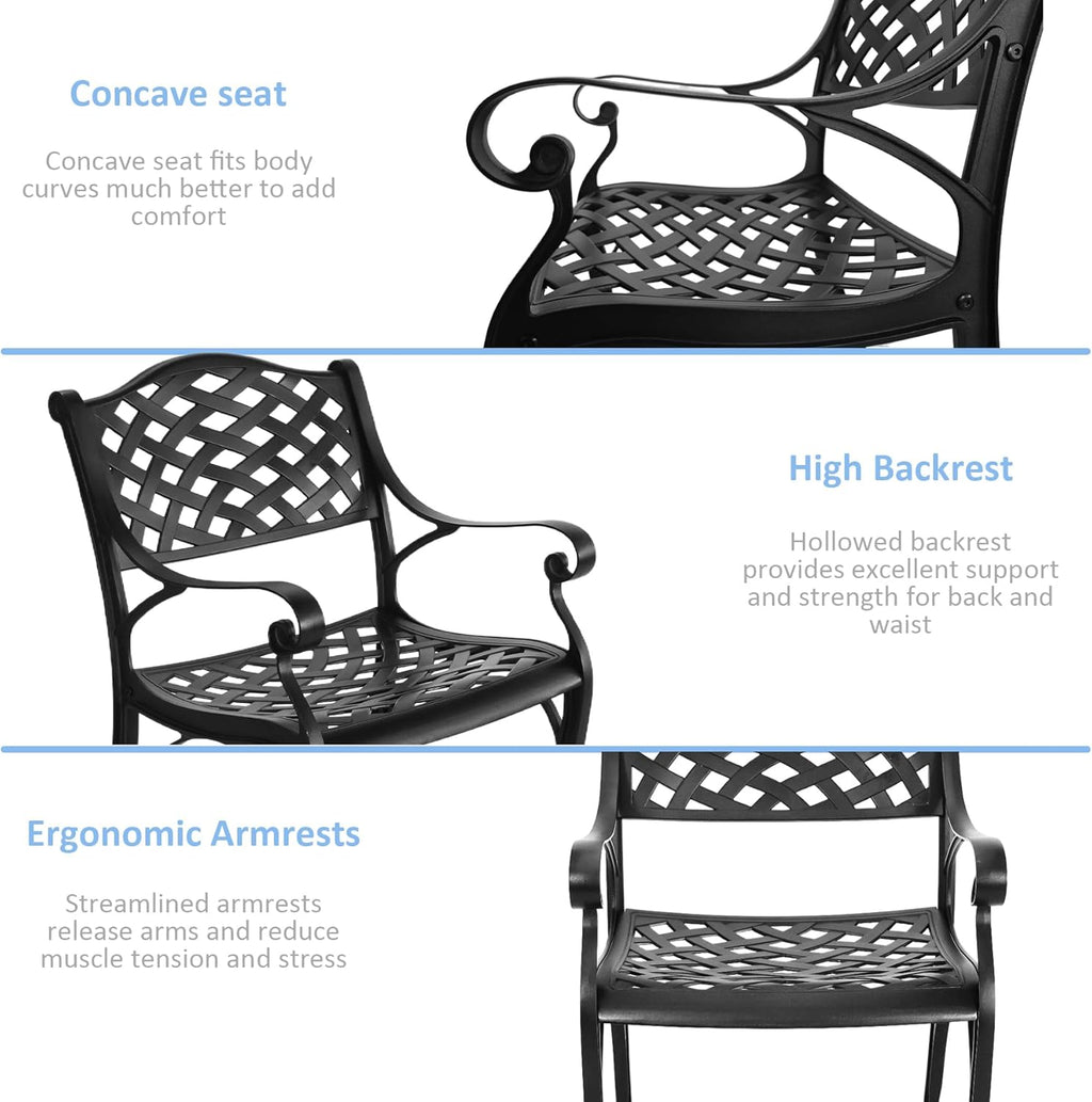 5 Piece Patio Dining Set, All Weather Cast Aluminum Outdoor Dining Table and Chairs Set of 4, Patio Furniture Conversation Set with 4 Chairs and 30.31" Round Table, 2.36" Umbrella Hole