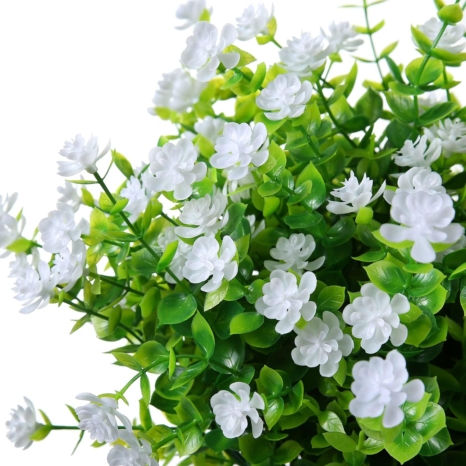 Artificial Plants Flowers Grass Shrubs 8 Pack No Fade Faux Plastic Flowers Outdoor for Vases Farmhouse Garden Porch Patio Office Indoor Wedding Decoration Greenery Fake Plants (2#White)