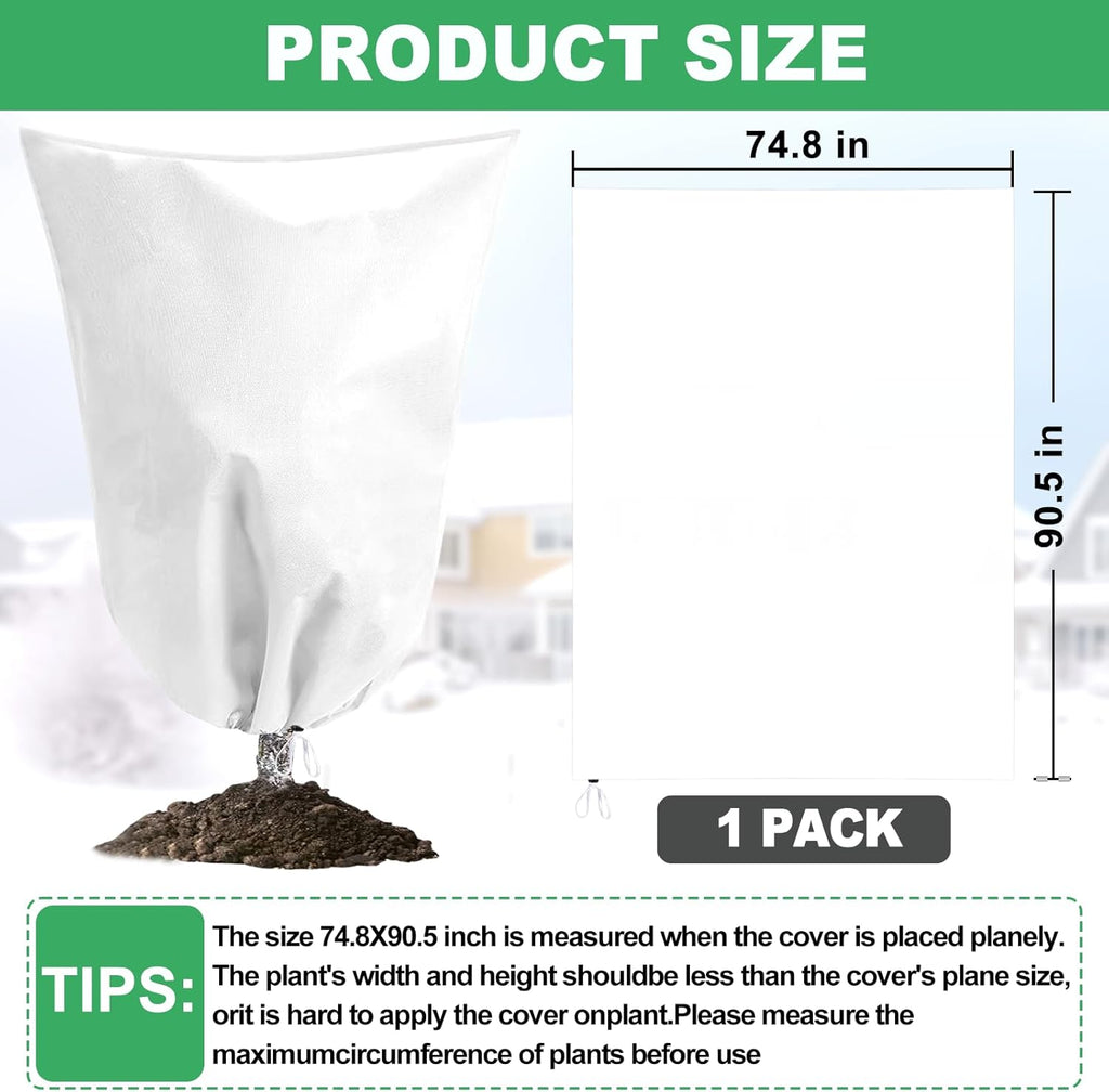 Winter Plant Covers Freeze Protection, 74.8"X 90.5" Fig Tree Covers for Winter Cold Weather Frost Cloths for Outdoor Plants Fruit Tree with Zipper Drawstring, Shrubs Trees Jacket Covers