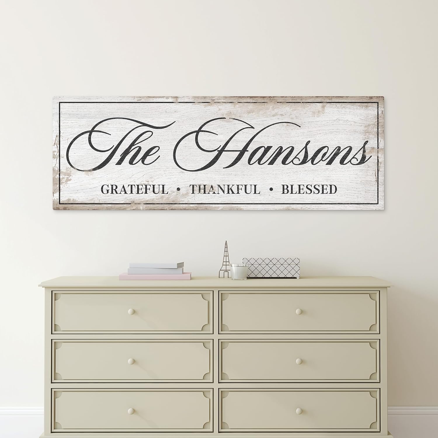 AWESOMETIK Personalized FAMILY NAME Sign Canvas THANKFUL • LOVED • HAPPY • BLESSED Custom Sign, Home Sign, Cabin Sign, Basement Sign, Home Bar Decor