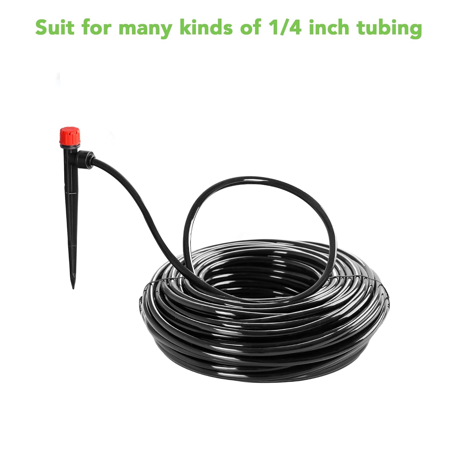 MIXC 60pcs Quick-Connect Drip Irrigation Emitters for 1/4" Drip Irrigation Tubing - Adjustable Push-to-Connect 360° Drip Emitters Stream on 6" Sturdy Stake for Irrigation System