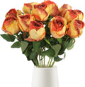 12pcs Orange Roses Artificial Flowers Vintage Burnt Edge Rose 20" Realistic Silk Roses Bouquet with Long Stem for Wedding Party Floral Centerpieces Decoration (Orange)
