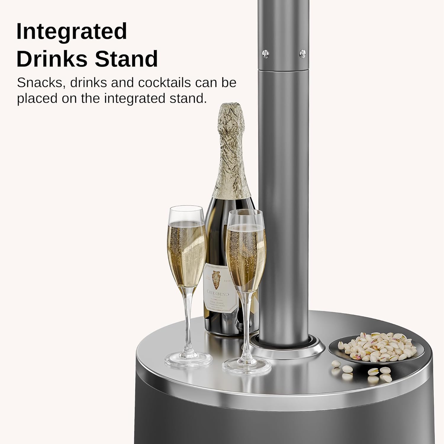 EAST OAK 55,000 BTU Patio Heater with Sand Box, Table Design, Thicker Stainless Steel Burner, Wheels, Triple Protection System, Propane Outdoor Heater for Home and Residential, Commercial Grade, Grey