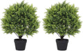 THE BLOOM TIMES 2ft Artificial Topiary Ball Trees Outdoor Set of 2, 24" Tall Faux Cedar Plants Outside UV Resistant Greenery Fake Evergreen Potted Bushes and Shrubs for Front Porch Patio Planter Decor