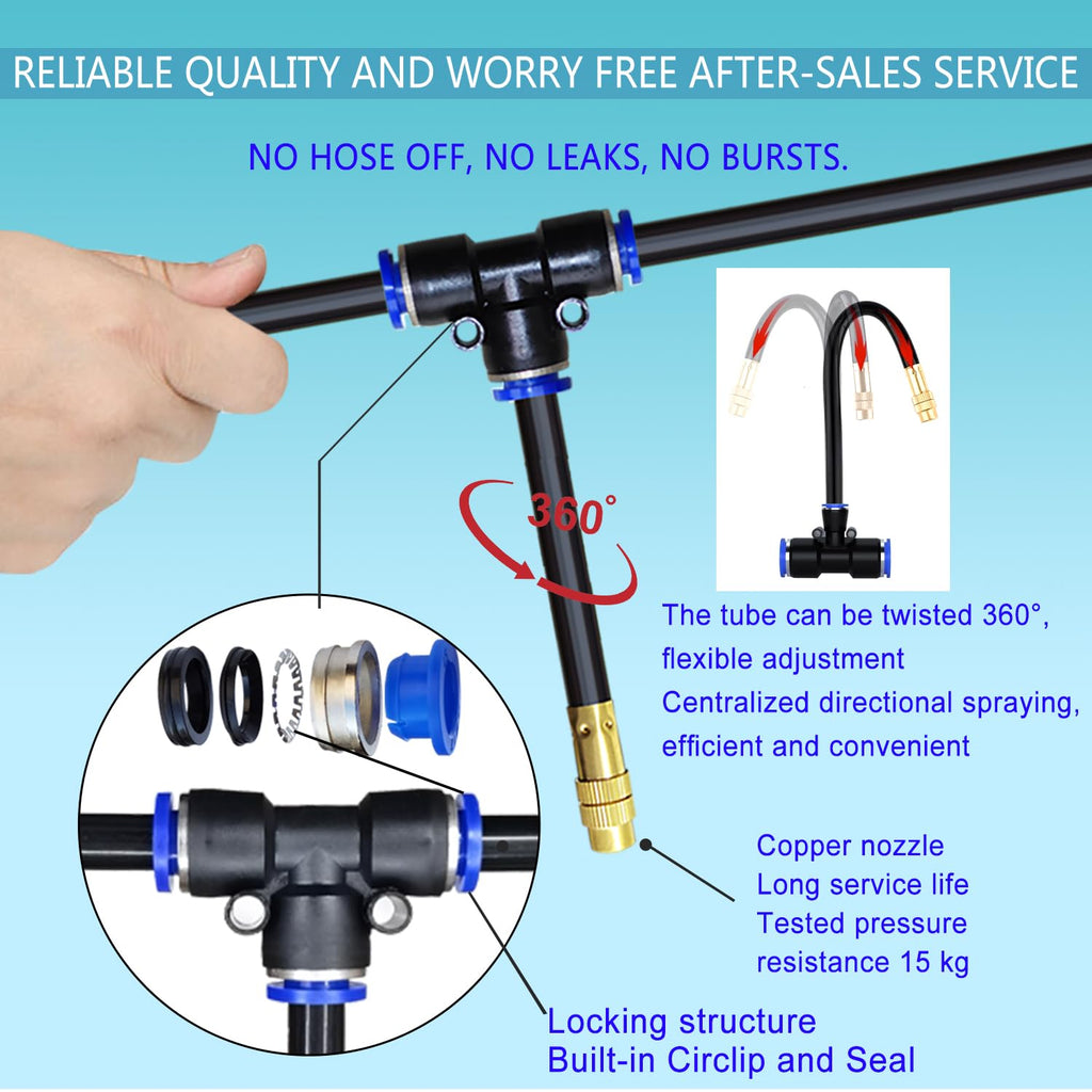 49.21Ft Greenhouse Drip Irrigation Kit Automatic Irrigation System 360°Adjustable 15 Brass Spray Nozzles 8mm Irrigation Tubing Hose Patio Misting Plant Watering with Blank Distribution Tubing Hose