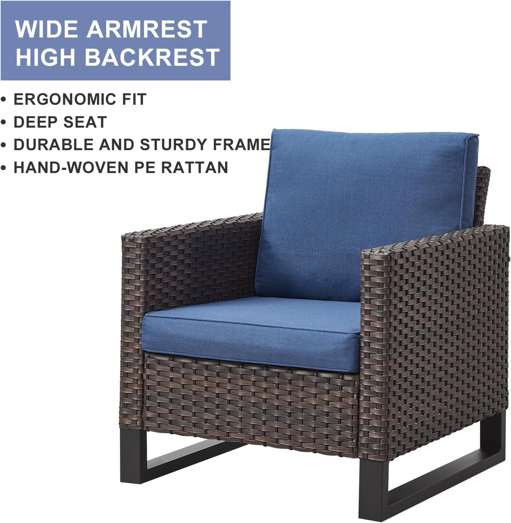 HUMMUH Patio Chairs Set of 2 PE Wicker Outdoor Dining Chairs High Back Deep Seating Porch Chairs with 4inch Seat Cushions