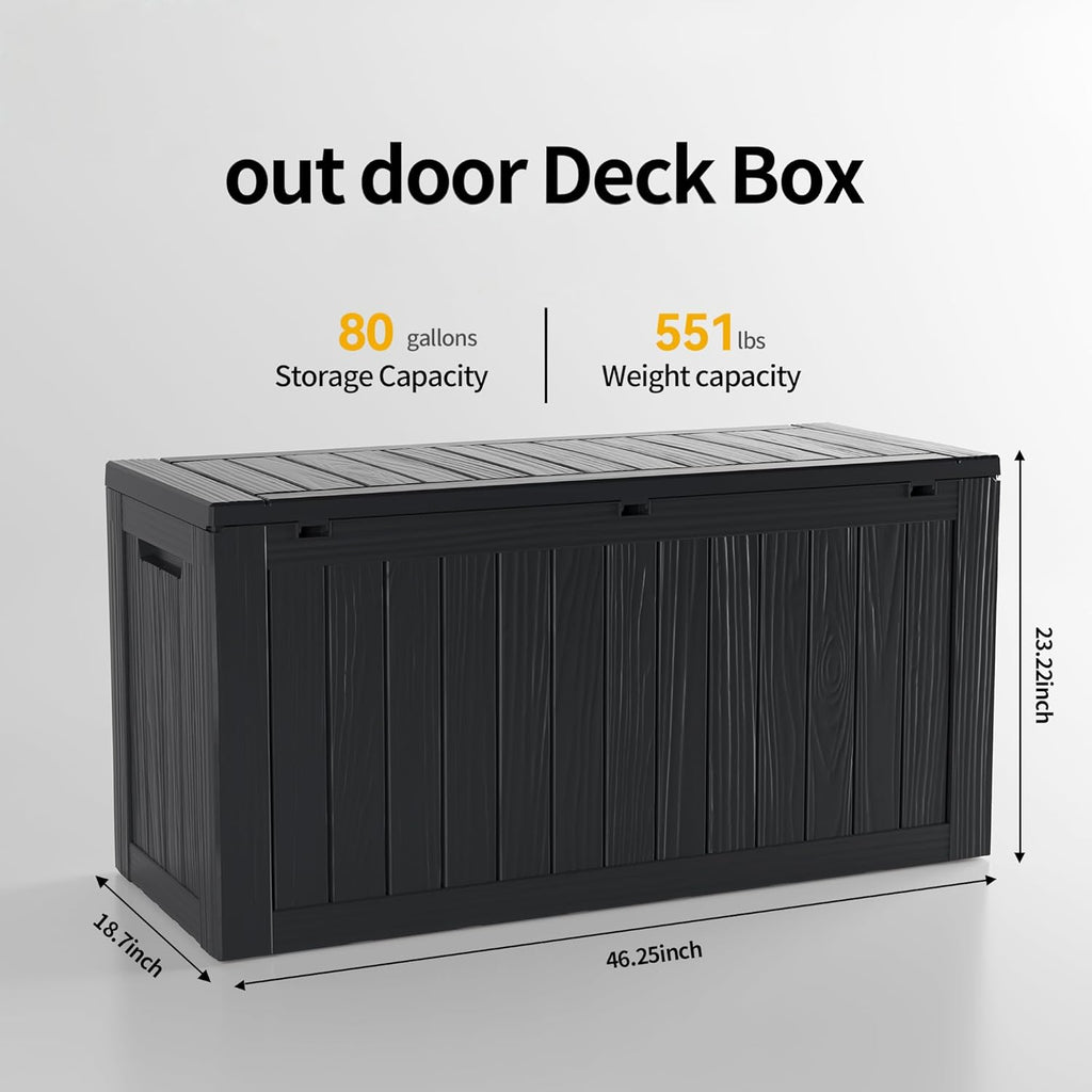 80 Gallon Outdoor Cushion Storage - Waterproof Deck Storage Box & Patio Storage Box, SpaceMax Resin Chest with Lock for Pool/Garden Tools, UV-Resistant, Onyx Black