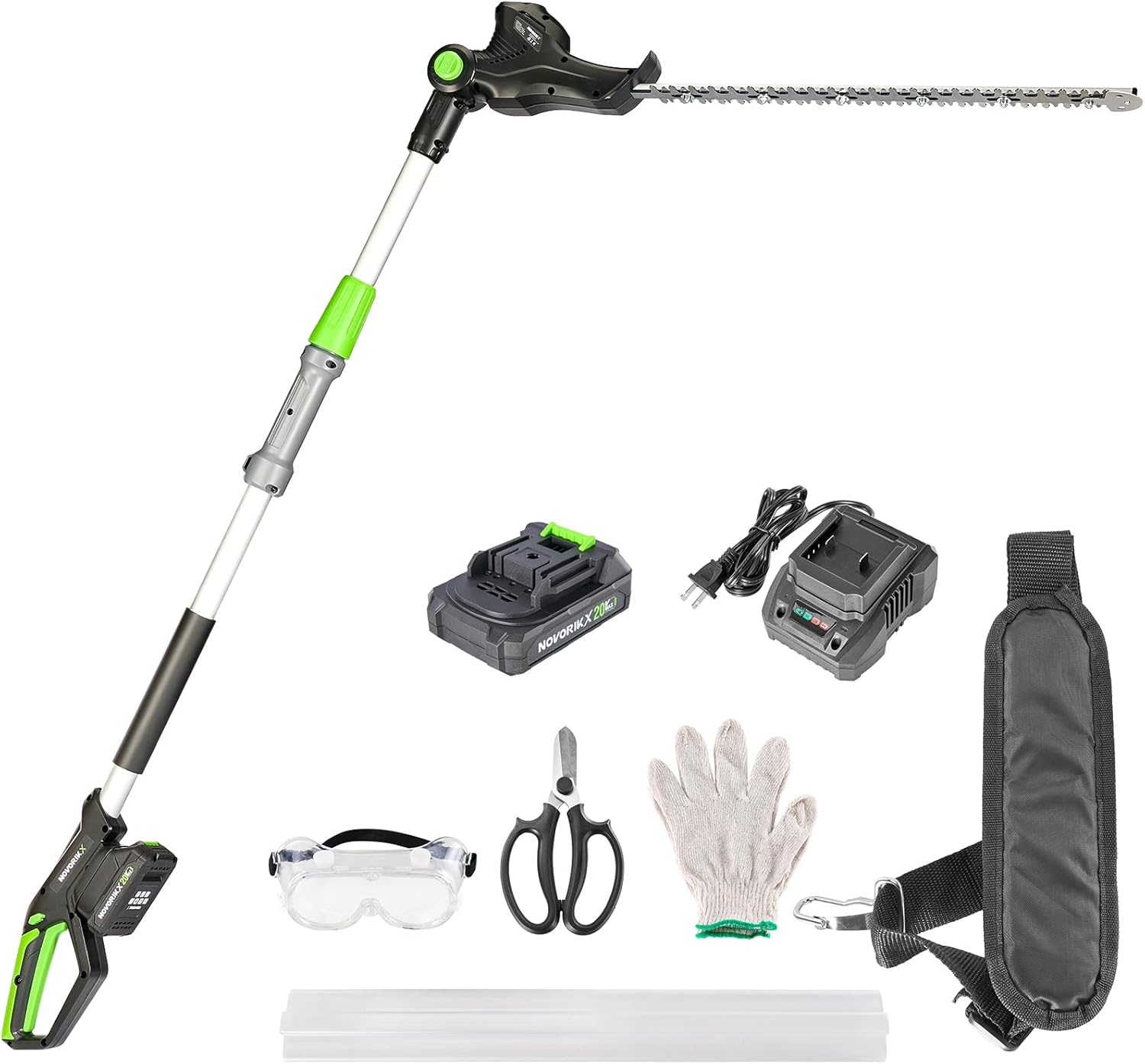Pole Hedge Trimmer Cordless 20V with Battery Powered 20-Inch Electric Hedge Trimmers 10-FT Reach with Extension Pole Multiple Angles for Shrubs Pruning Bush Trimmer