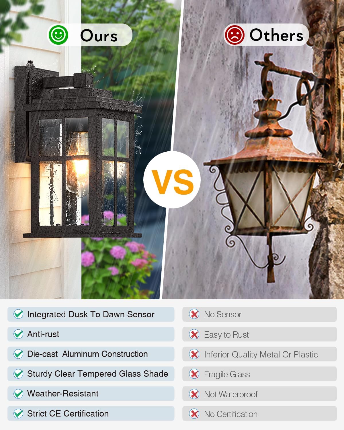 Bronze Outdoor Lights for House, Dusk to Dawn Exterior Lighting Fixtures, Outdoor Wall Lights for House, Garden, Entryway, Doorway, Anti-Rust, Waterproof, E26 Socket