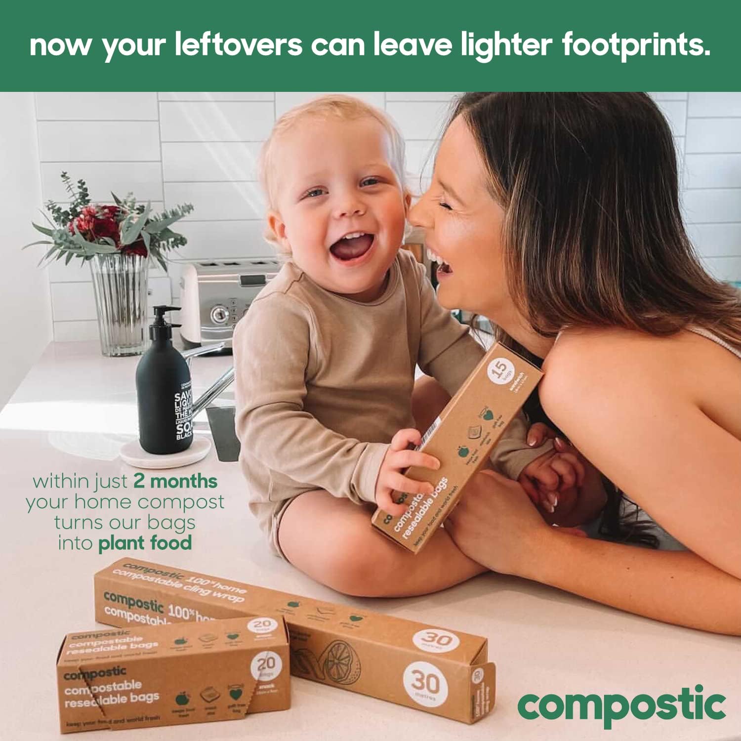 Home Compostable Resealable Gallon Bags (10.5"x10.5"), Microwave & Freezer Safe, Organic Food Storage Container, 100 Count (Pack of 1)