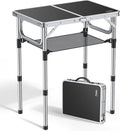 Folding Camping Table, Aluminum 24" x 16" Adjustable Height Small Folding Table with Carrying Handle, Lightweight, Portable Camping Table Waterproof for Outdoor Indoor Picnic Beach BBQ (Black)