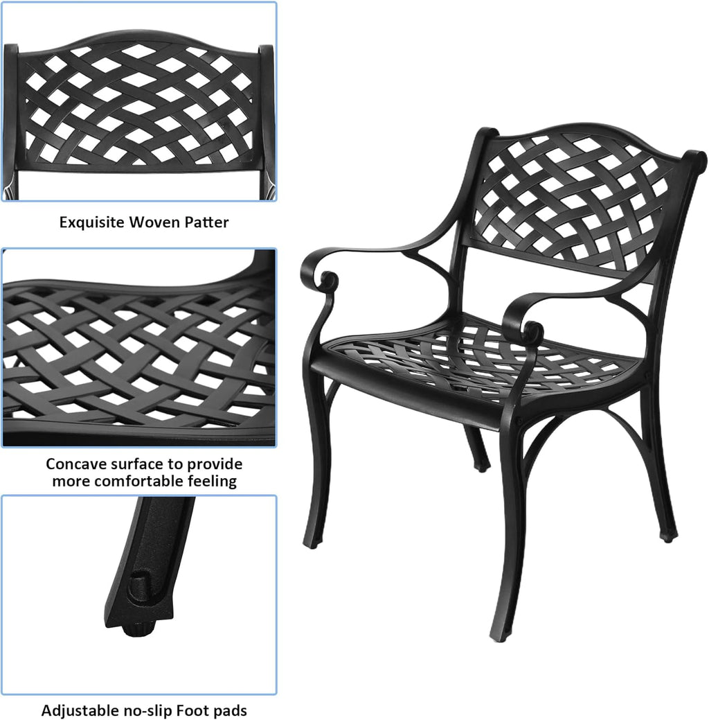 5 Piece Patio Dining Set, All Weather Cast Aluminum Outdoor Dining Table and Chairs Set of 4, Patio Furniture Conversation Set with 4 Chairs and 30.31" Round Table, 2.36" Umbrella Hole