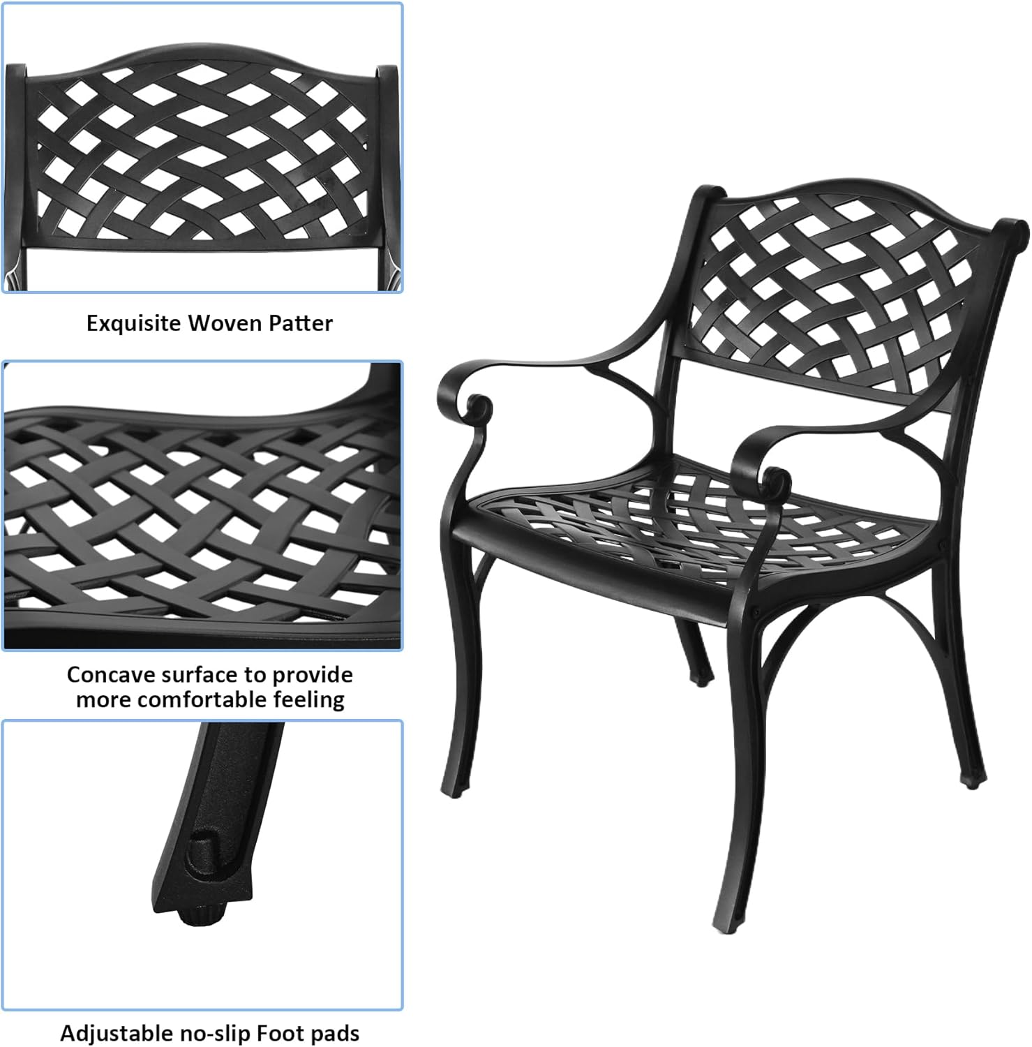 5 Piece Patio Dining Set, All Weather Cast Aluminum Outdoor Dining Table and Chairs Set of 4, Patio Furniture Conversation Set with 4 Chairs and 30.31" Round Table, 2.36" Umbrella Hole