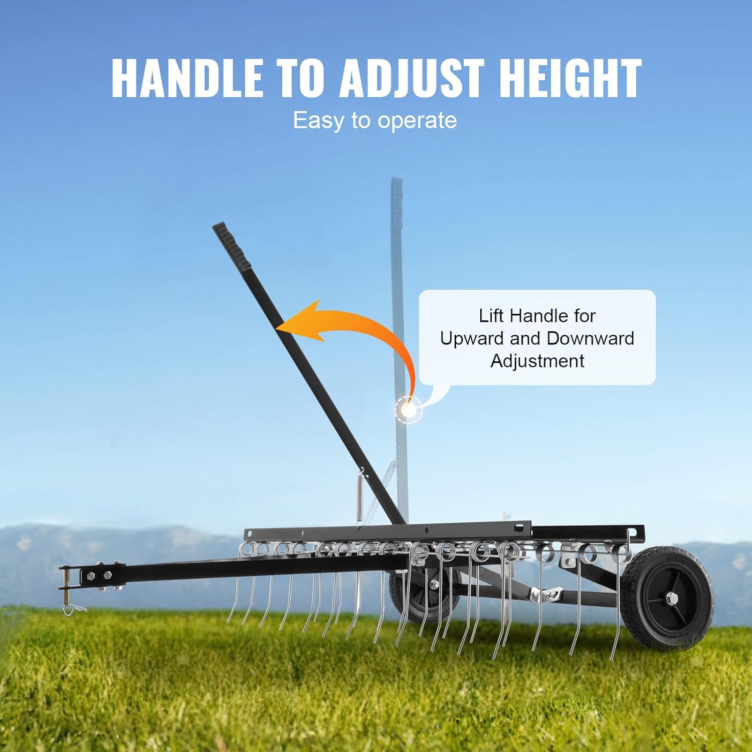 VEVOR Tow Behind Dethatcher, 48-inch Tow Dethatcher with 24 Spring Steel Tines, Lawn Dethatcher Rake for ATV or Mower, Tow Behind Lawn Rake with Lift Handle for Garden Farm Grass
