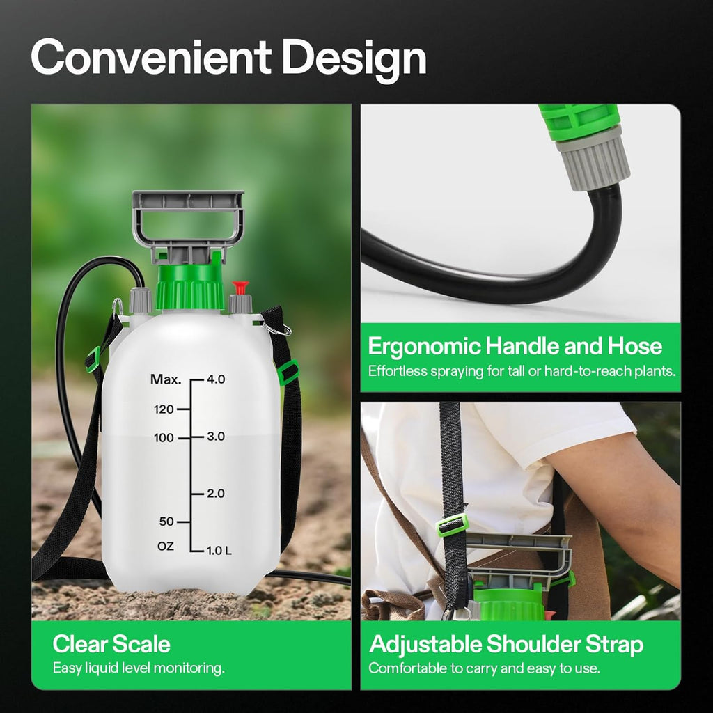 VIVOSUN Pump Sprayer 1 Gallon, Portable Water Spray Bottle in Lawn and Garden Yard, Weed Sprayer for Plants with 3 Nozzles, Adjustable Shoulder Strap, Pressure Relief Valve