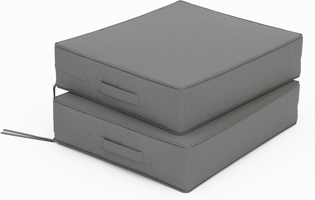 Patio Chair Cushions 18.5 X 16 X 4 Inch Waterproof Outdoor Seat Cushions for Patio Furniture, Outdoor Sofa Couch Pads with Ties & Handle, Set of 2, Light Grey