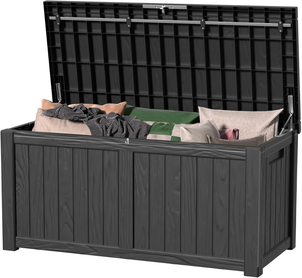 120 Gallon Waterproof Outdoor Storage Box,Resin Deck Box,Lockable Outside Storage Box Container for Patio Furniure,Garden,Tools (120 Gallon,Black)